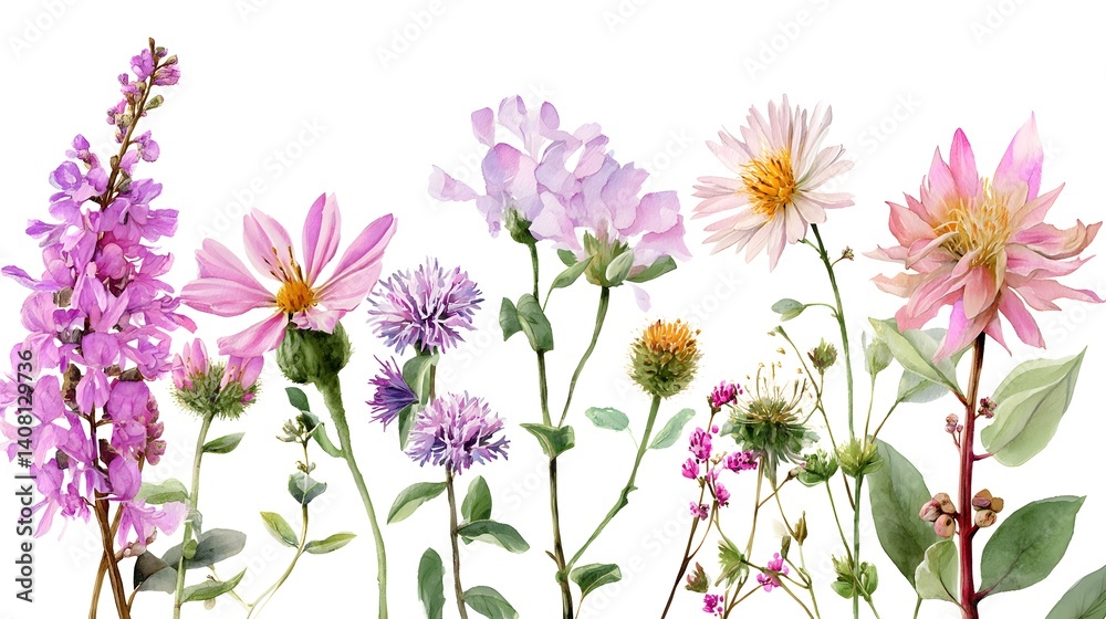 Obraz premium Illustrating the Healing Power of Herbs and Flowers in Nature's Vibrant Palette