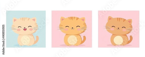 Pixel art is used to create portraits of a gray tabby cat, a black and white cat, and a black cat, all set against lively, colorful backgrounds