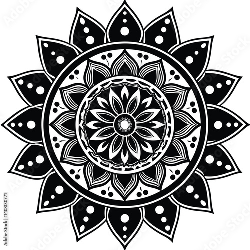 Intricate black and white mandala design