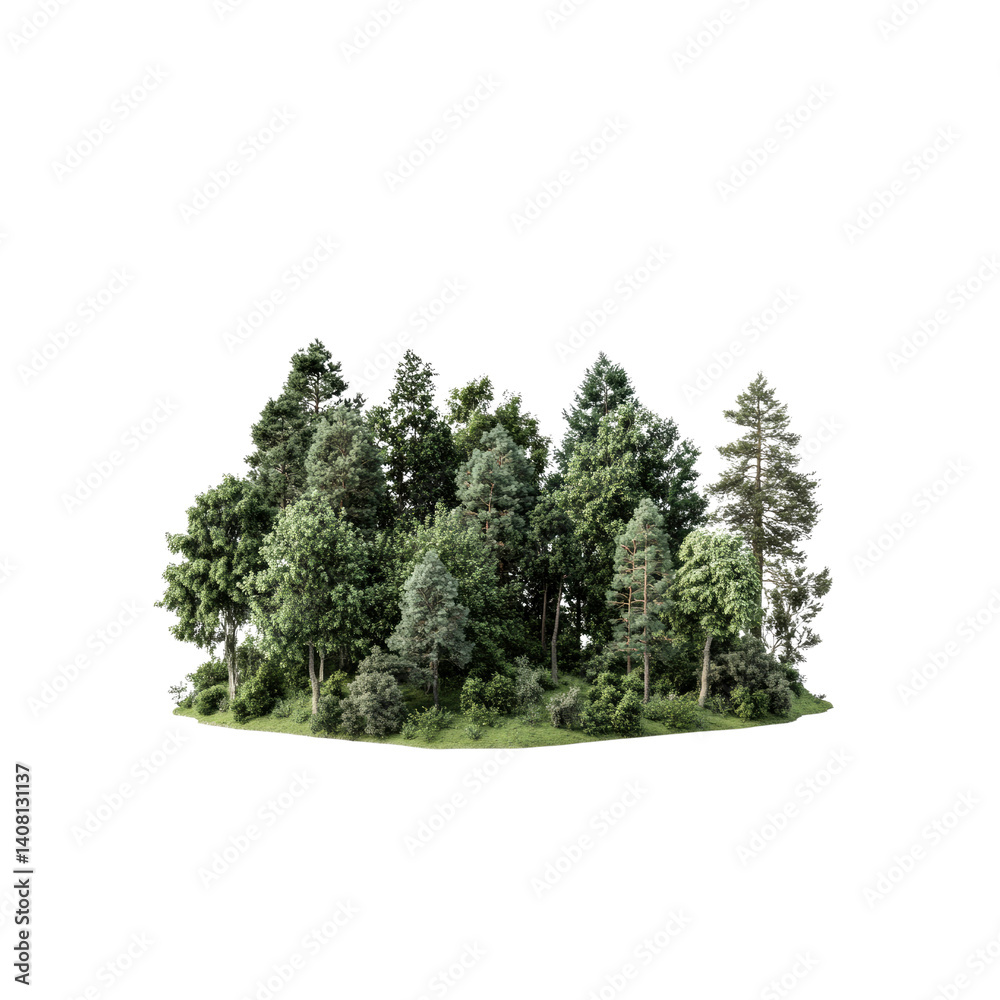 Fototapeta premium Lush Green Forest Island, Isolated on Transparent background