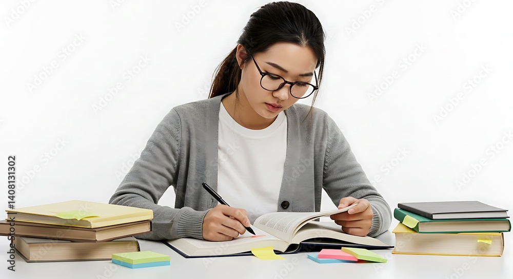 Portrait of a young student focused on learning, holding books and smiling. Perfect for education, back to school campaigns, academic success, e-learning, and youth development visuals.