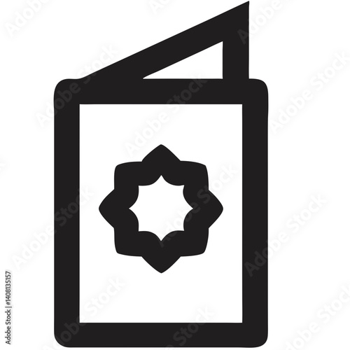A sacred book, a symbol of faith, its pages filled with spiritual guidance, featuring a bold, graphic design with strong black lines.