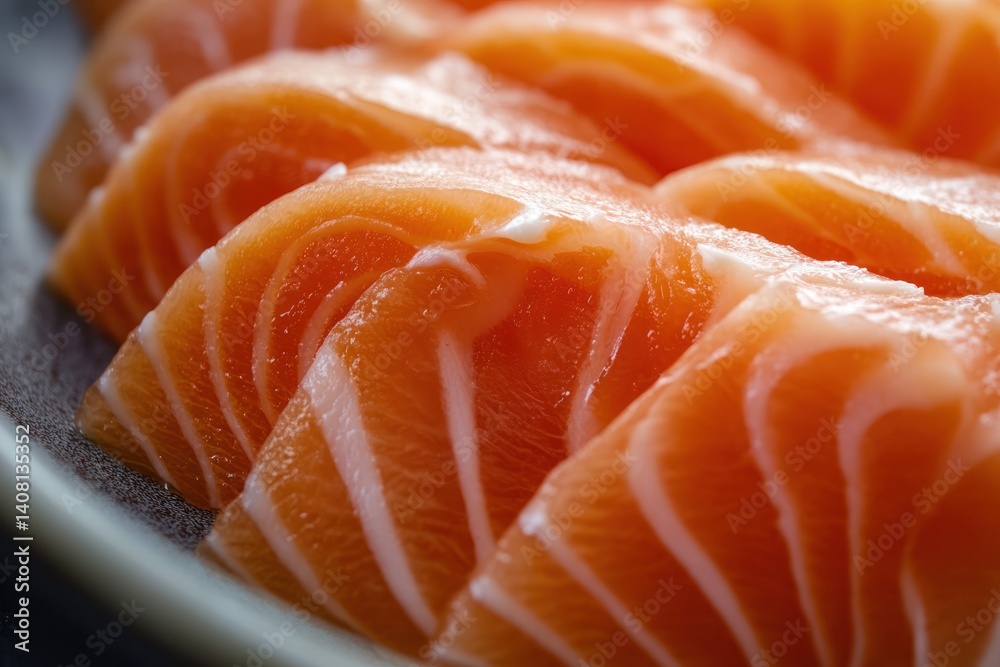 Close-up of sliced raw salmon fish on a plate. Close-up of sliced raw salmon fish on a plate.