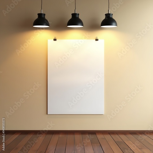 Obraz na płótnie Blank canvas poster mock up in a minimalist room with warm lighting and wooden floors perfect for w salonie