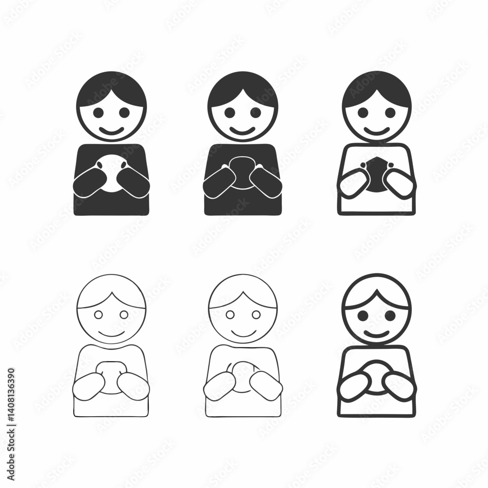 Happy children cherishing their toys, a delightful collection of simple line art icons in grayscale. Happy children cherishing their toys, a delightful collection of simple line art icons in grayscale.