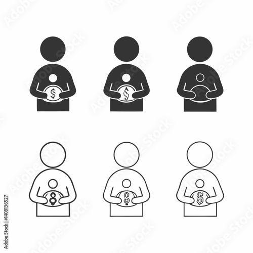 Simple figures carefully holding valuable coins, showcasing different financial states in a minimalist, black and white design.