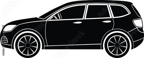 black and white car, -car wrap silhouette vector icon, 
 black car isolated on white background.