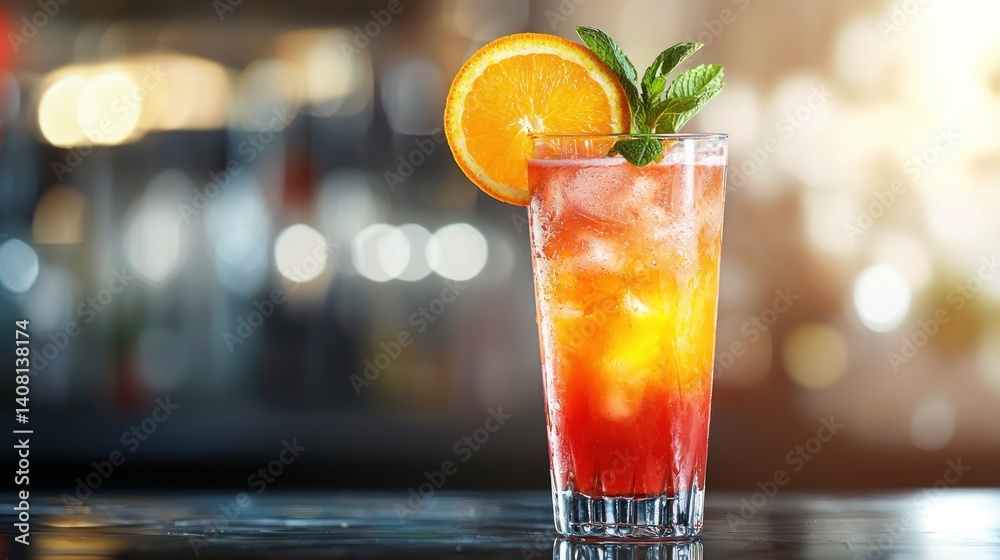 Refreshing Tequila Sunrise Cocktail: A vibrant layered drink with orange and mint Refreshing Tequila Sunrise Cocktail: A vibrant layered drink with orange and mint
