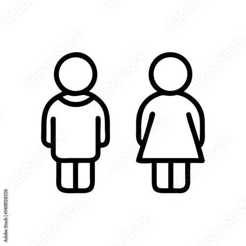 Simple line art depicting a boy and a girl, symbolizing gender equality and inclusivity with bold black lines on a white background.