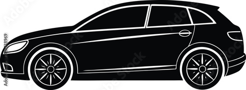black and white car, -car wrap silhouette vector icon, 
 black car isolated on white background.