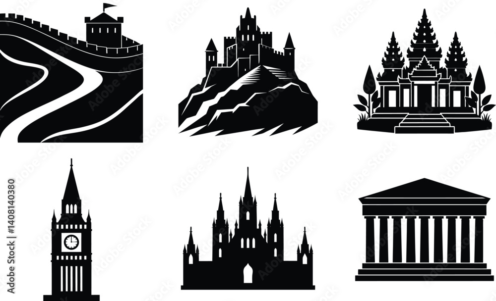 Fototapeta premium Historical Building Set – Heritage Architecture Vector Illustrations