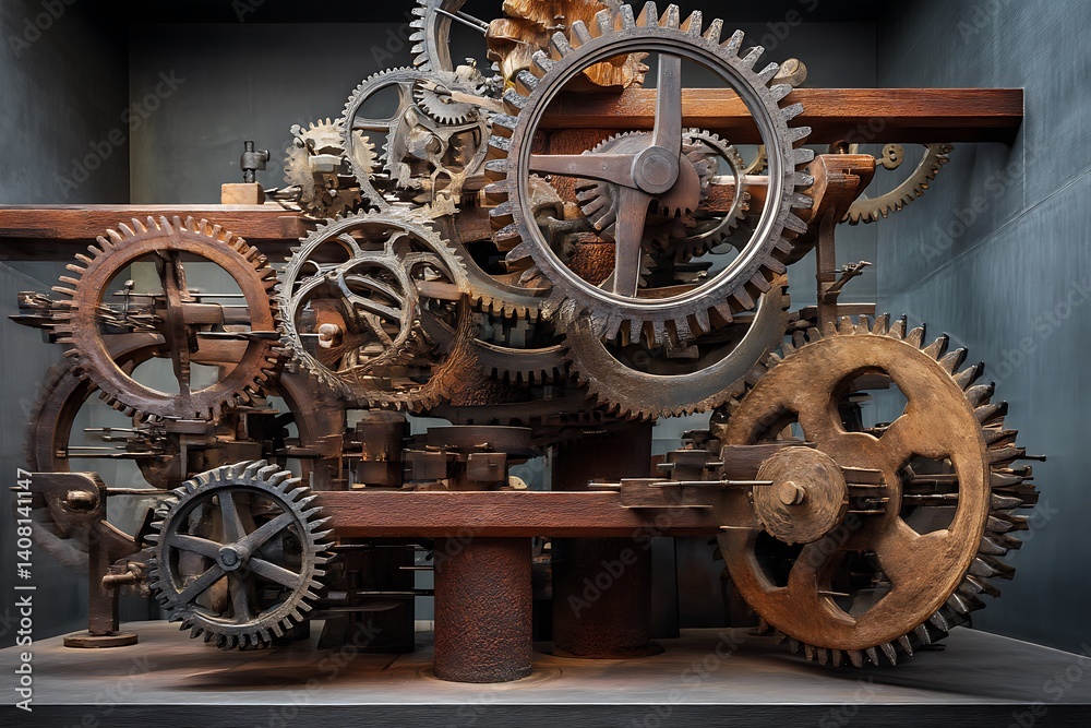 Fototapeta premium Intricate Clockwork Mechanism: A Detailed Study of Gears and Cogs