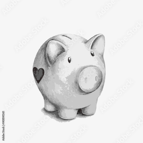 Monochrome vector illustration of piggy bank with heart for savings concept