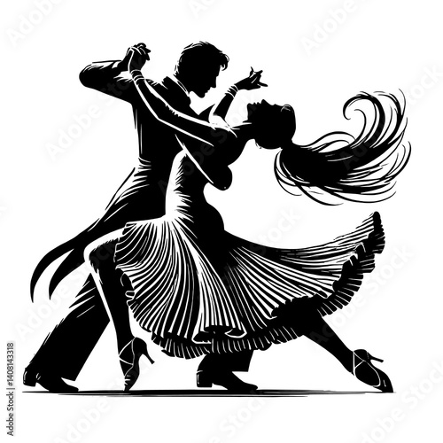 Elegant Couple Dancing Silhouette Vector Illustration