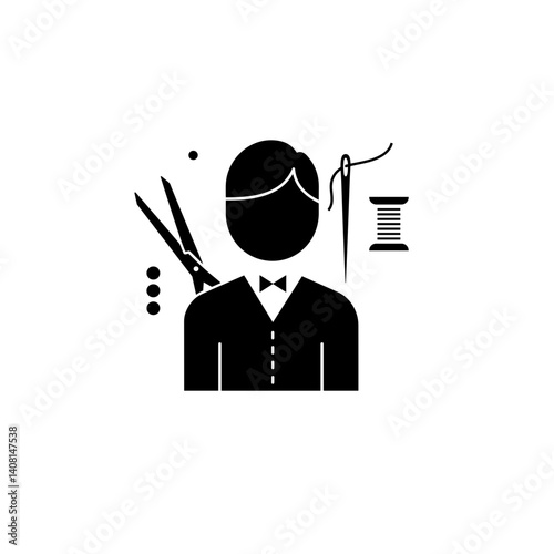 Tailor creating garments with sewing tools in a minimalist style  