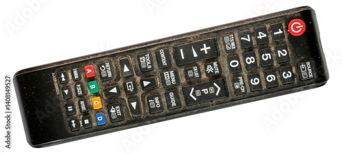 Old remote control for television isolated on transparent background