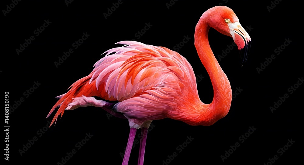 Obraz premium Fiery Flamingo: Crimson Elegance Against Black AI Generated