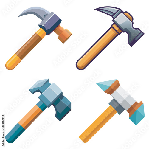 Isolated metal hammer and nail are essential construction tools for carpentry work