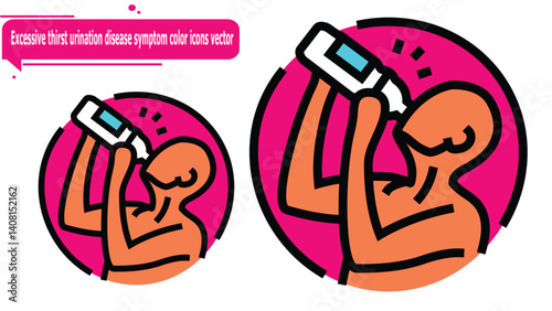 Excessive thirst urination disease symptom color icons vector