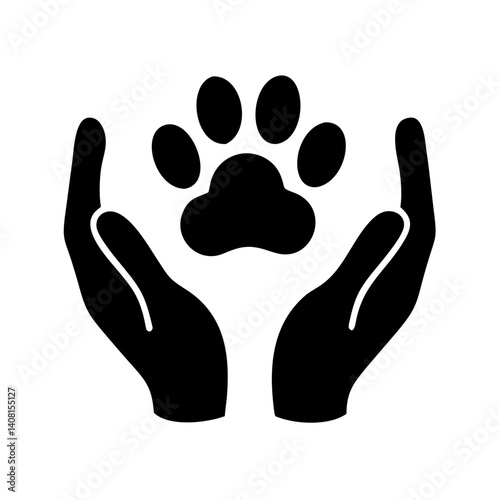Hands Holding Animal Paw Symbol for Wildlife Conservation  