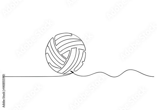 Minimalist black and white continuous line drawing of a ball of yarn with unraveling thread on a clean background in abstract style

