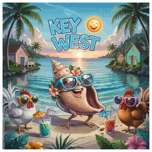 Key West Cartoon Island Doodle Art
