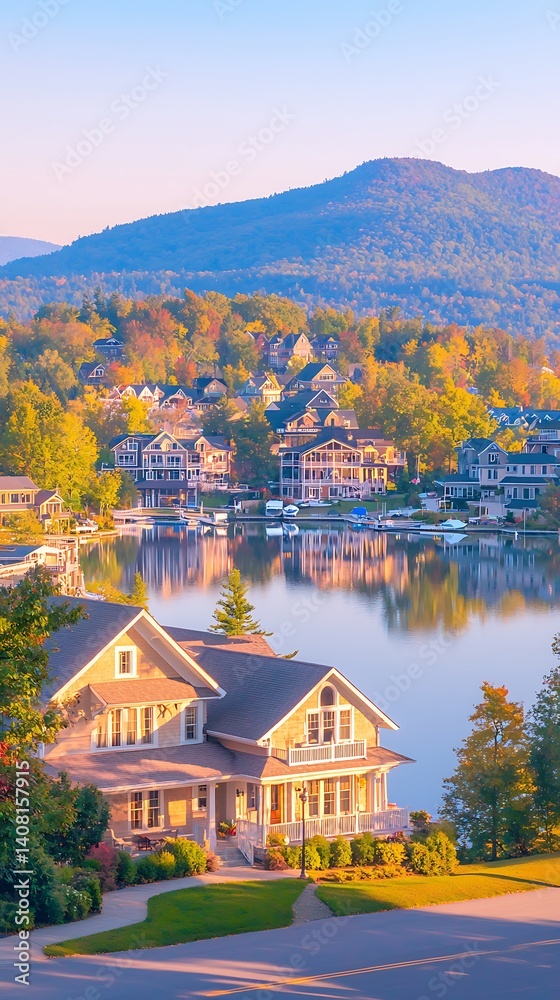 Obraz premium Mountain Lakefront Homes