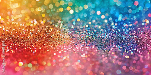 Multicolored sparkling glitter concept poster background. AI artwork.