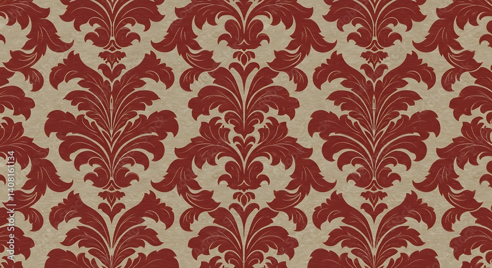 Crimson Damask: Rich Red & Beige Floral Pattern AI Generated Crimson Damask: Rich Red & Beige Floral Pattern AI Generated