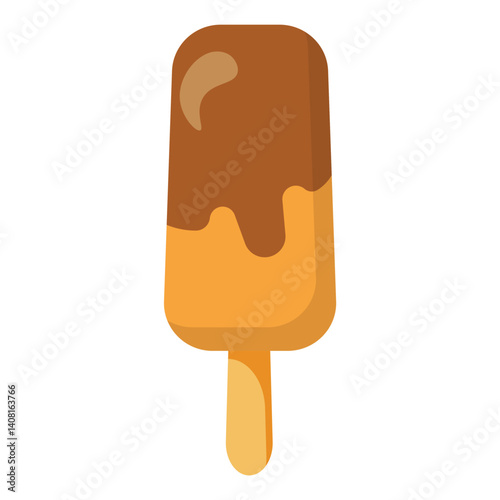 Chocolate dipped orange popsicle on stick with glossy topping. Great for food packaging, summer menus, dessert visuals, kids activities and refreshing treat concepts