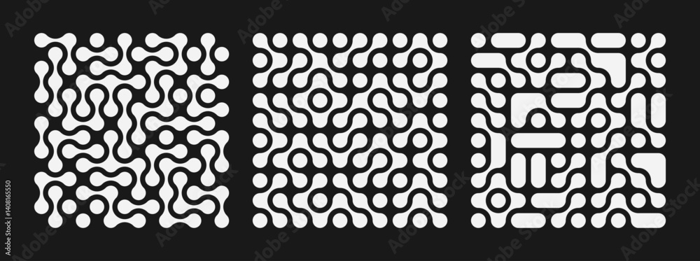 Fototapeta premium background with black liquid connected circle dots. metaballs pattern on white. abstract geometric shapes collection Point movement flat icon 