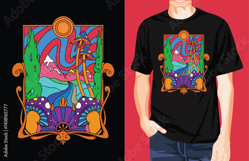 Retro Trippy Landscape t-shirt design