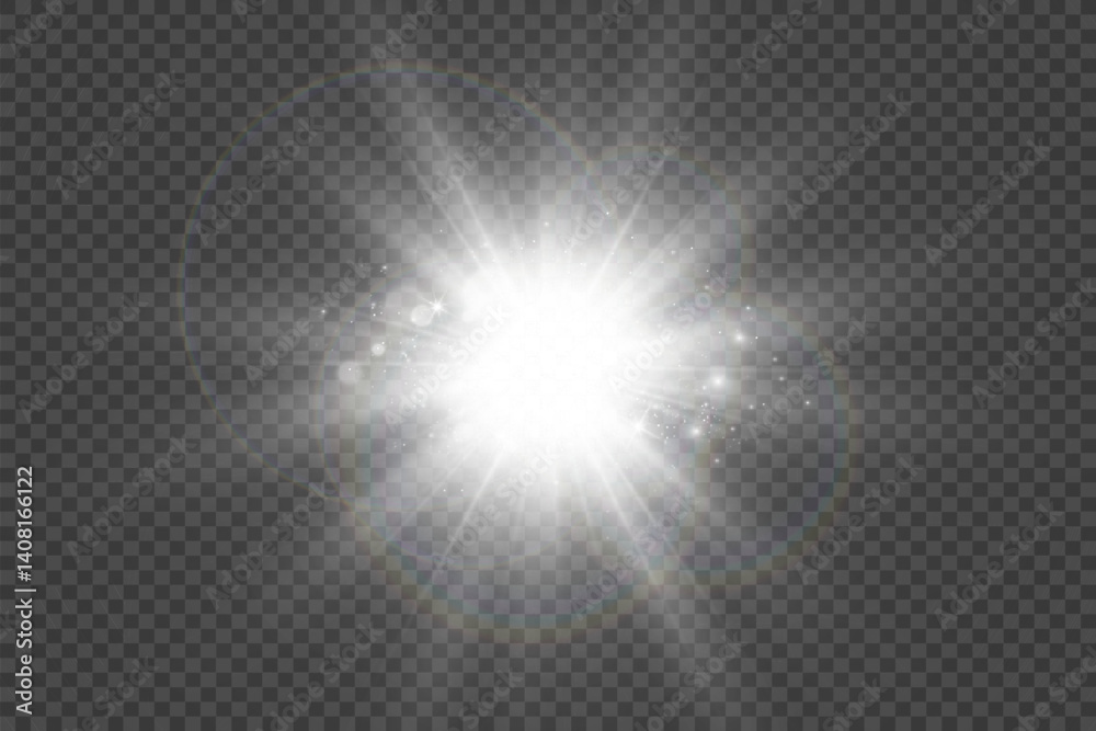 Fototapeta premium Glowing star, sparkle, light streak, and shimmering particle on transparent background for overlays and magical effects. 