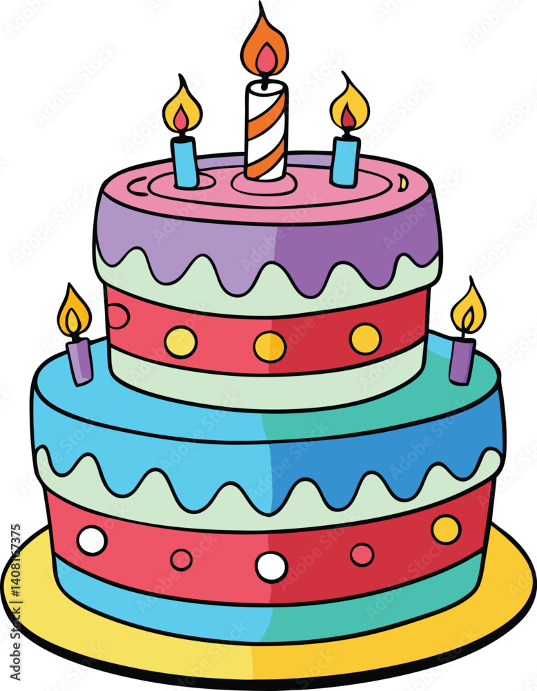 Cartoon Tiered Birthday Cake Illustration - Festive Celebration Graphic
Cartoon Tiered Birthday Cake Illustration - Festive Celebration Graphic