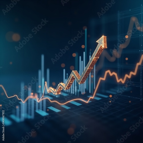 Obraz na płótnie Upward trending golden arrow financial growth chart showcasing economic success dark blue background w salonie