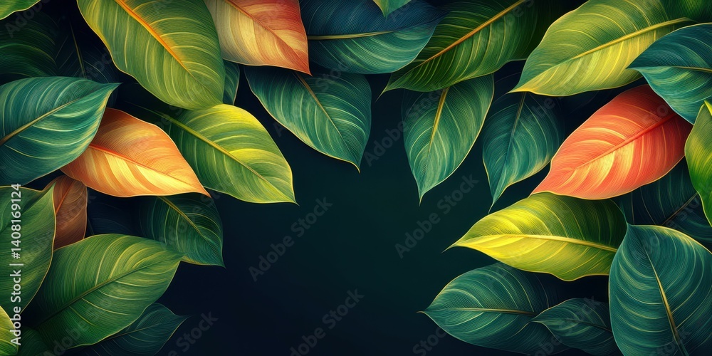 Vibrant leaves arranged in rich colors create an enchanting natural background in a lush tropical setting during daylight hours Vibrant leaves arranged in rich colors create an enchanting natural background in a lush tropical setting during daylight hours