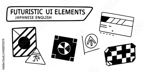 Futuristic UI Elements Japanese and English Design Graphics