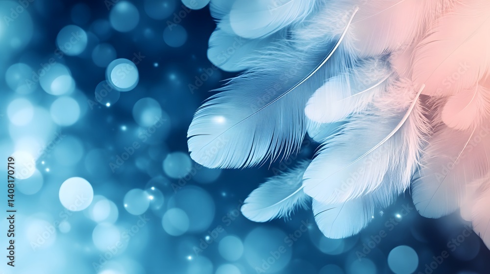 Naklejka premium Elegant Feathers with blue Soft Glow and Bokeh Lights