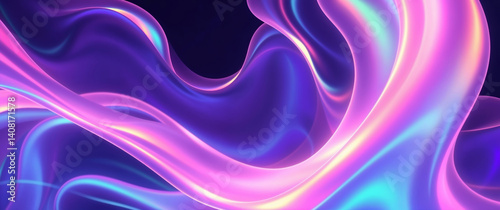 Holographic iridescent colorful fluid shapes flowing abstract background
