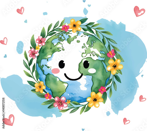 Earth Day Floral Globe – Colorful Planet Surrounded by Flowers