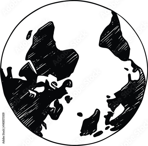 Sketched Earth Globe – Hand-Drawn Vector Map of Eastern Hemisphere

