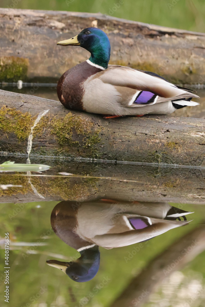 Mallard duck reflection in the water