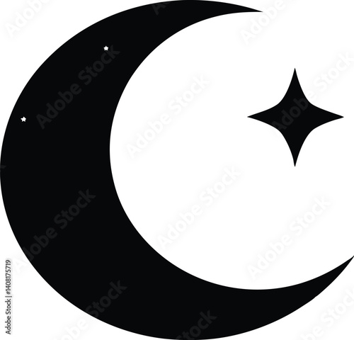 sparkle Moon,Moon with star  black  simple silhouette  vector
