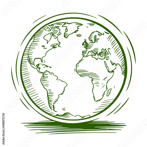 Sketched Earth Globe – Hand-Drawn Vector Map of Eastern Hemisphere

