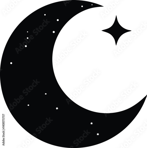 sparkle Moon,Moon with star  black  simple silhouette  vector