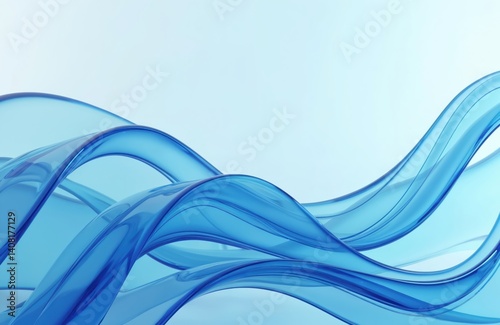 Blue abstract curved glass background, 3d rendering. Transparent waves flow smoothly. Digital art design with curved lines, blue shapes, artistic wavy texture. Suitable for modern, creative projects.