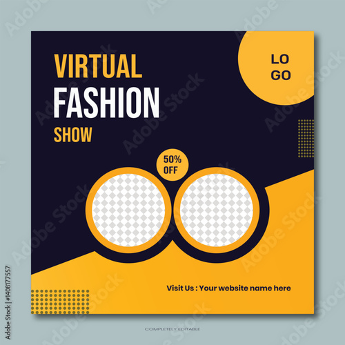 Virtual fashion collections sale social media post template design.