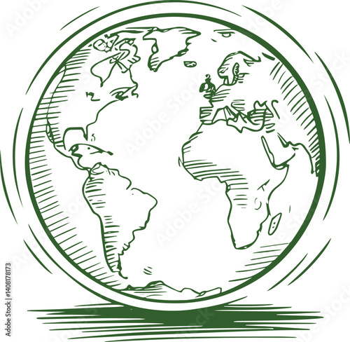 Sketched Earth Globe – Hand-Drawn Vector Map of Eastern Hemisphere


