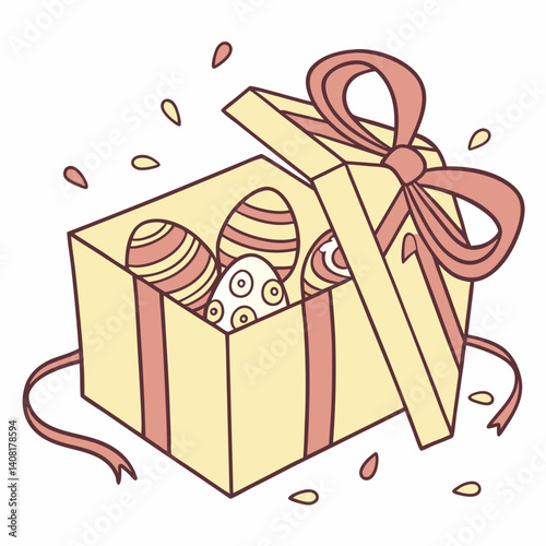 Easter gift box with decorated eggs in pastel colors  