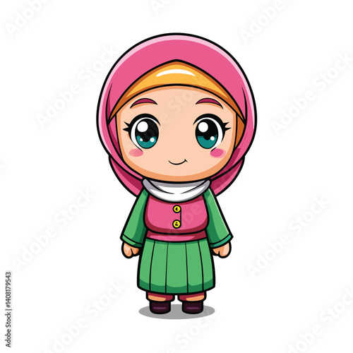 Cute cartoon girl wearing hijab